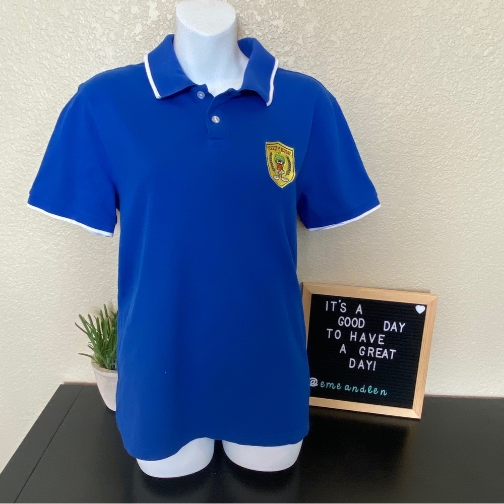 Looney tunes‎ collared polo shirt Marvin the Martian patch small medium blue